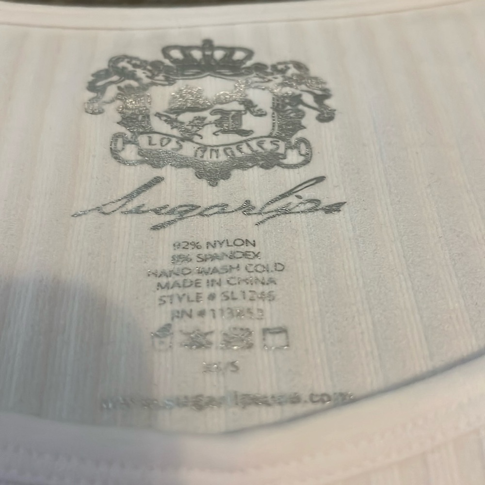 White Ribbed Cropped Button Down Shirt XS/S - Picture 2 of 2